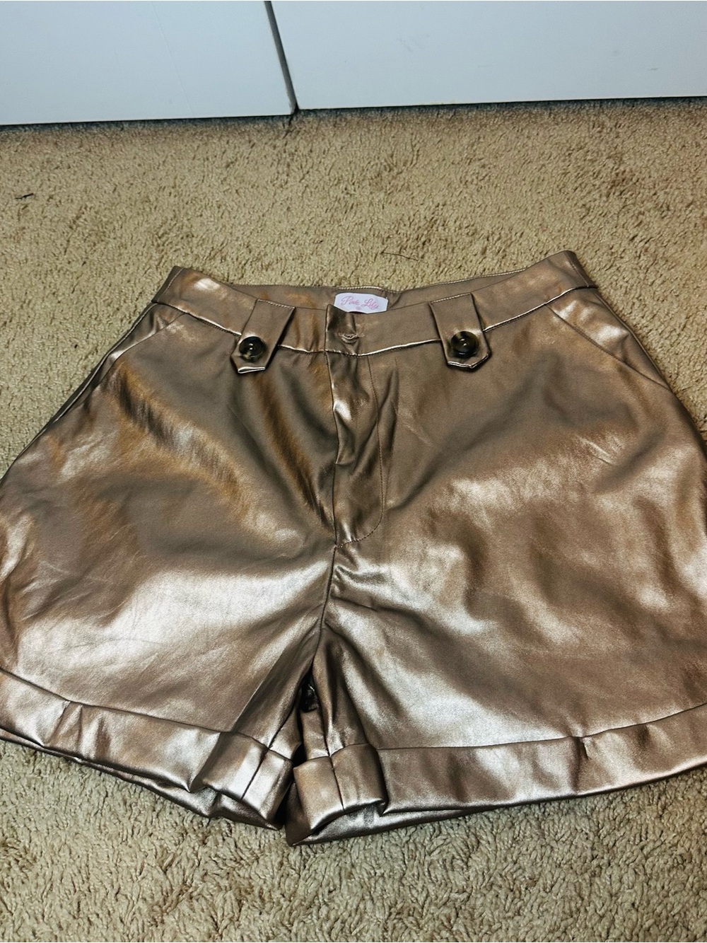 Pink Lily Metallic Bronze High Waist Shorts